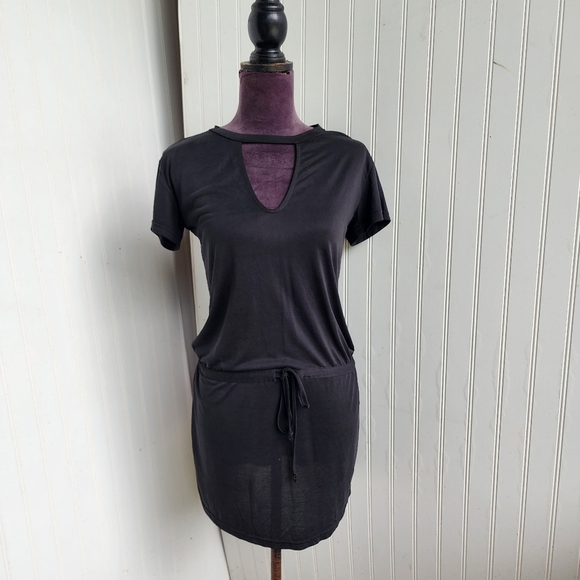 Anthropologie Olivaceous  Stretch Black Short Sleeve Drawstring Dress Cover Up S - Picture 1 of 11
